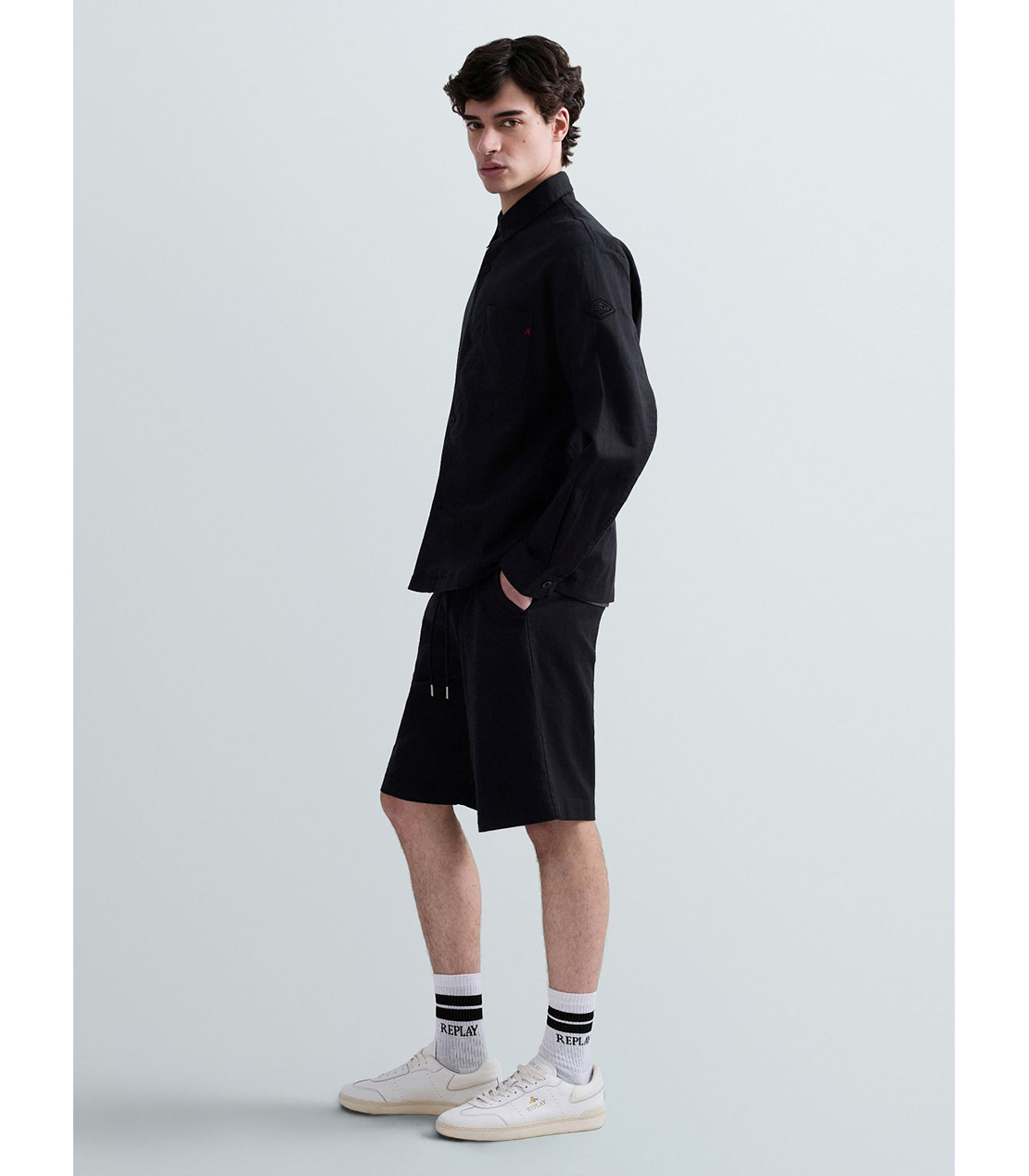 リネンコットンツイルオーバーシャツ 詳細画像 ブラック 4